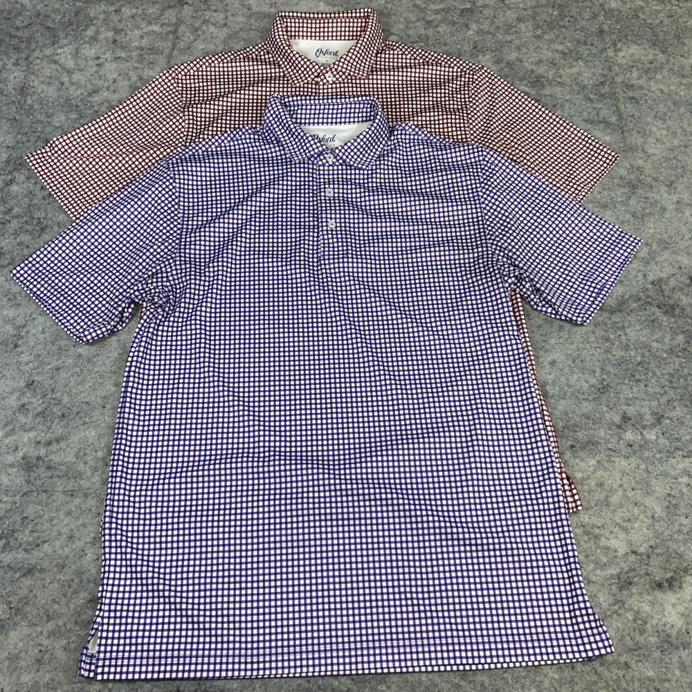 Oxford America Golf Polo Shirt Mens Large Purple Red Gingham Check Performance